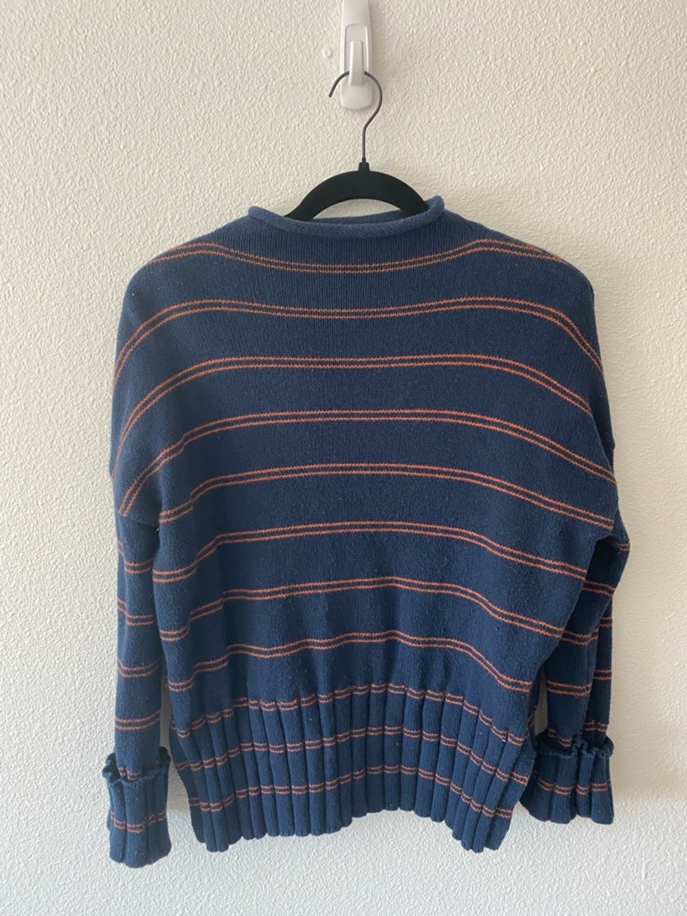 Madewell Navy Crewneck Sweater with Rust Stripes - Relaxed Knit